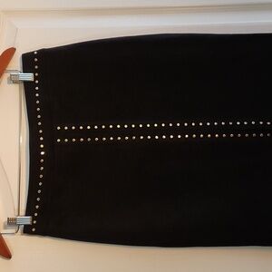 Faux Suede Black Skirt With Gold Buttons,full Zip
